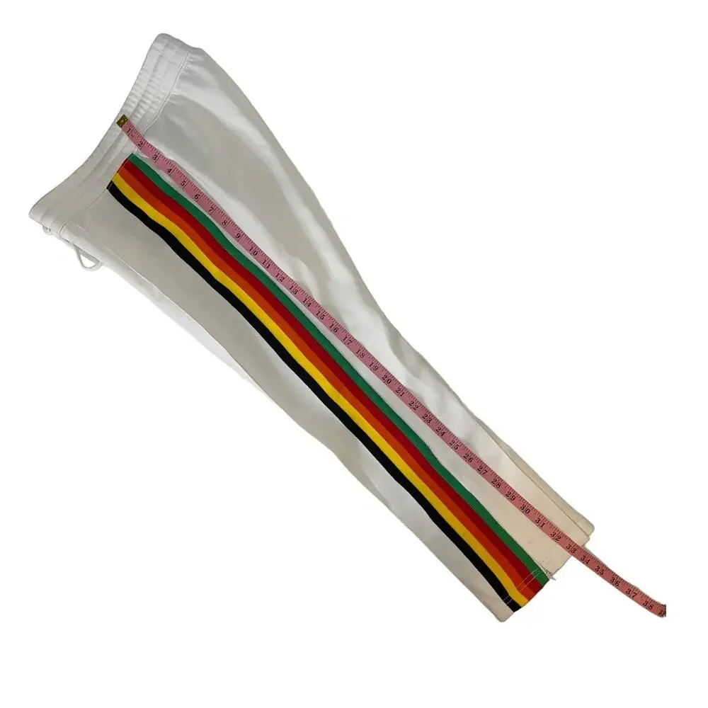 Pam & Gela Cropped Mid Rise White Track Pants Joggers Rainbow Stripes Small - Picture 10 of 14